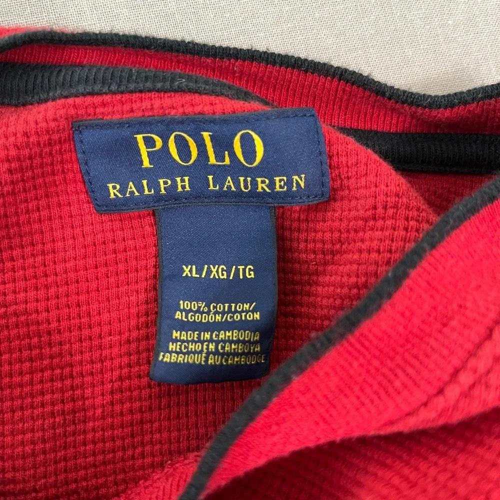 Polo Ralph Lauren Shirt Mens Size XL‎ Red Waffle Knit Long Sleeve Thermal V-Neck